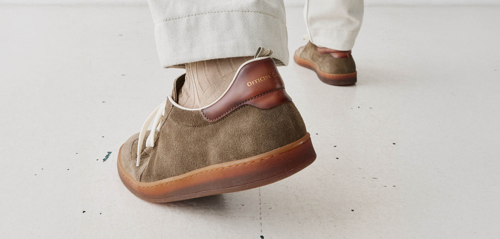 Officine Creative - Men's brown suede sneakers with rubber soles