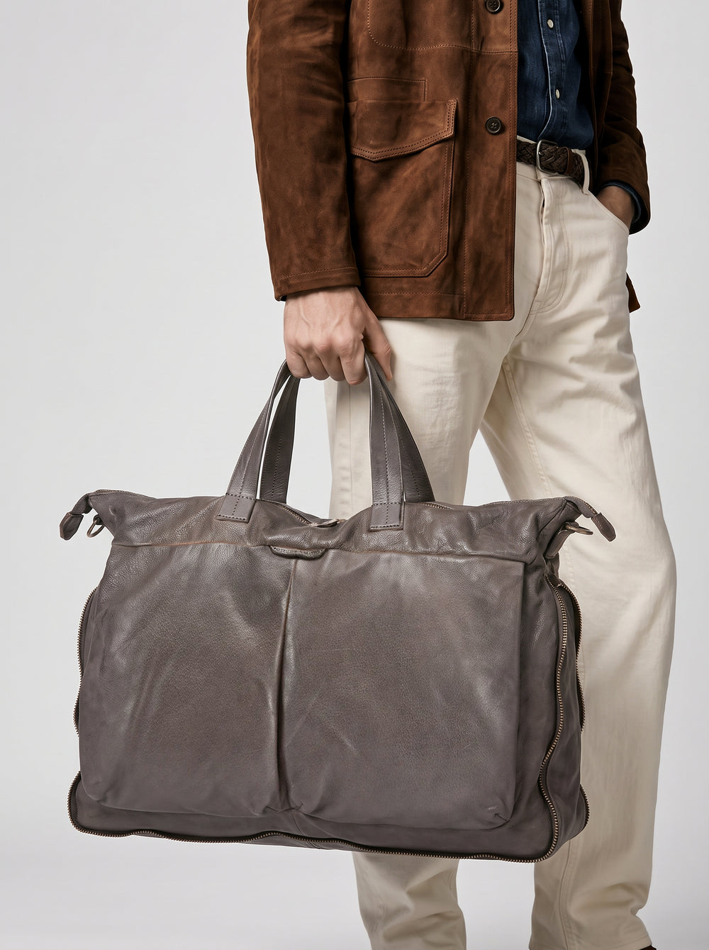 HELMET 046 - Grey Leather Briefcase - Image 2