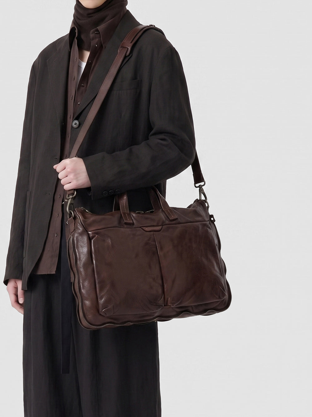 HELMET 046 - Brown Leather Briefcase - Image 2