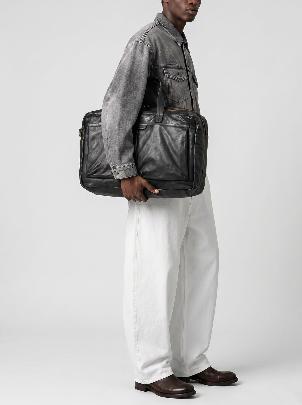 HELMET 056 - Black Leather Travel Bag - Image 2