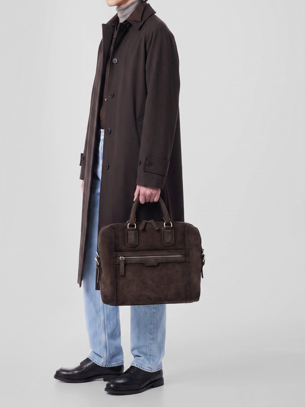JULES 007 - Brown Suede Briefcase - Image 2