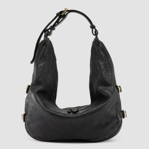 JULIE 015 - Black Leather Shoulder Bag