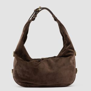 JULIE 015 - Brown Suede Shoulder Bag