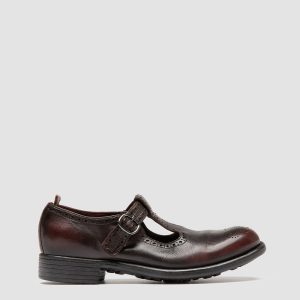 CALIXTE 071 - Brown Leather T-Bar Shoes