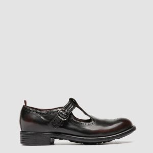 CALIXTE 071 - Burgundy Leather T-Bar Shoes