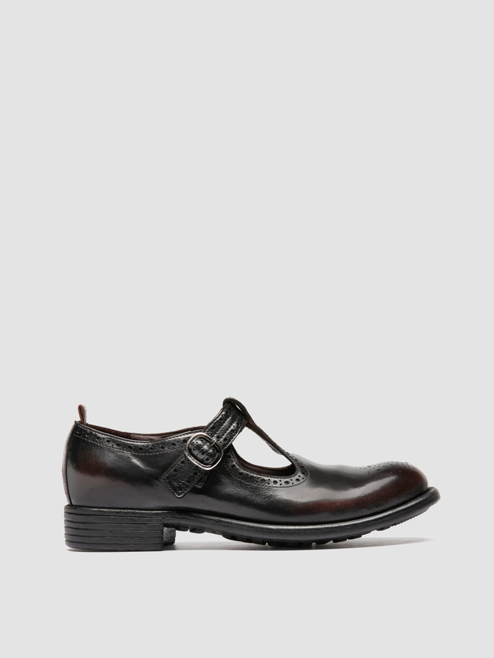 CALIXTE 071 - Burgundy Leather T-Bar Shoes