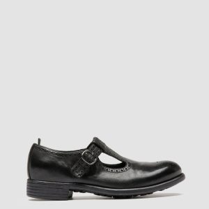 CALIXTE 071 - Black Leather T-Bar Shoes