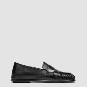 CLOVER 005_W - Black Leather Penny Loafers