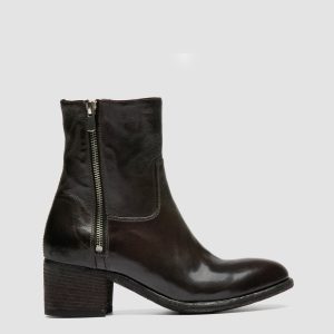 DENNER 129 - Grey Leather Zipped Boots