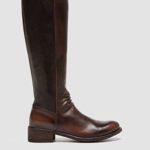 LISON 035 - Brown Stretch Leather Boots