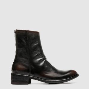 LISON 069 - Black Leather Zip Boots
