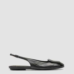MEREDITH 001 - Black Leather Sling Back Sandals