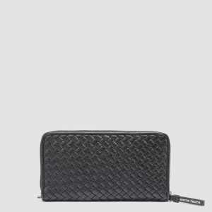 JULIET 101 - Black Woven Leather Zip-around Wallet