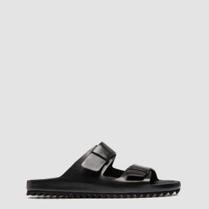 AGORÀ 010 - Black Leather Slide Sandals