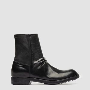 DIARY 015 - Black Stretch Leather Zipped Boots