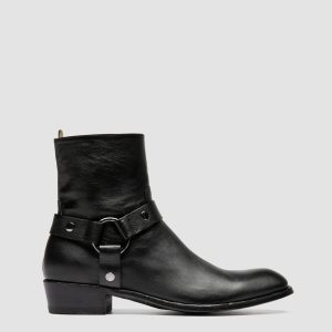 MONEGAL 004 - Black Leather Zipped Boots