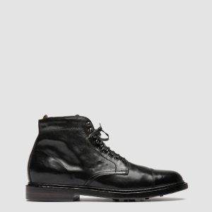 STANFORD 011 - Black Leather Lace Up Boots