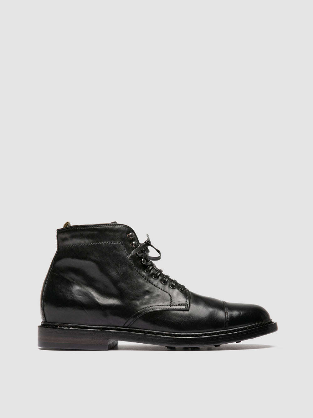 STANFORD 011 - Black Leather Lace Up Boots